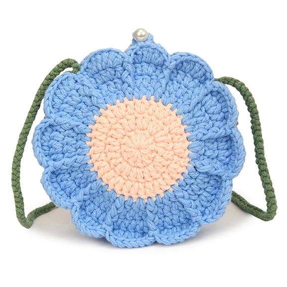 BNNG Daisy Flower Crochet Bag Handmade Knitted Crossbody Bag Phone Bag Floral Knitting Tote Bag For Women Summer Beach