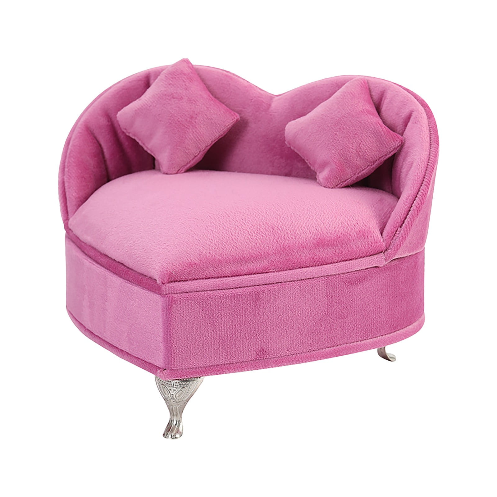 BNNG Dollhouse Furniture, Suitable For Jewelry Storage Boxes, Openable Rose Pink Sofa Jewelry Box Miniature Sofa Couch for Mini House Heart Shape Velvet Chair 1/6 Scale Mini Accessories