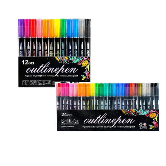 BNNG Double Line Outline Pens, 24 Colors Self-Outline Metallic Markers Glitter Writing Drawing Pens for Christmas Card Writing, Birthday Greeting, DIY Art Crafts, Scrap Booking