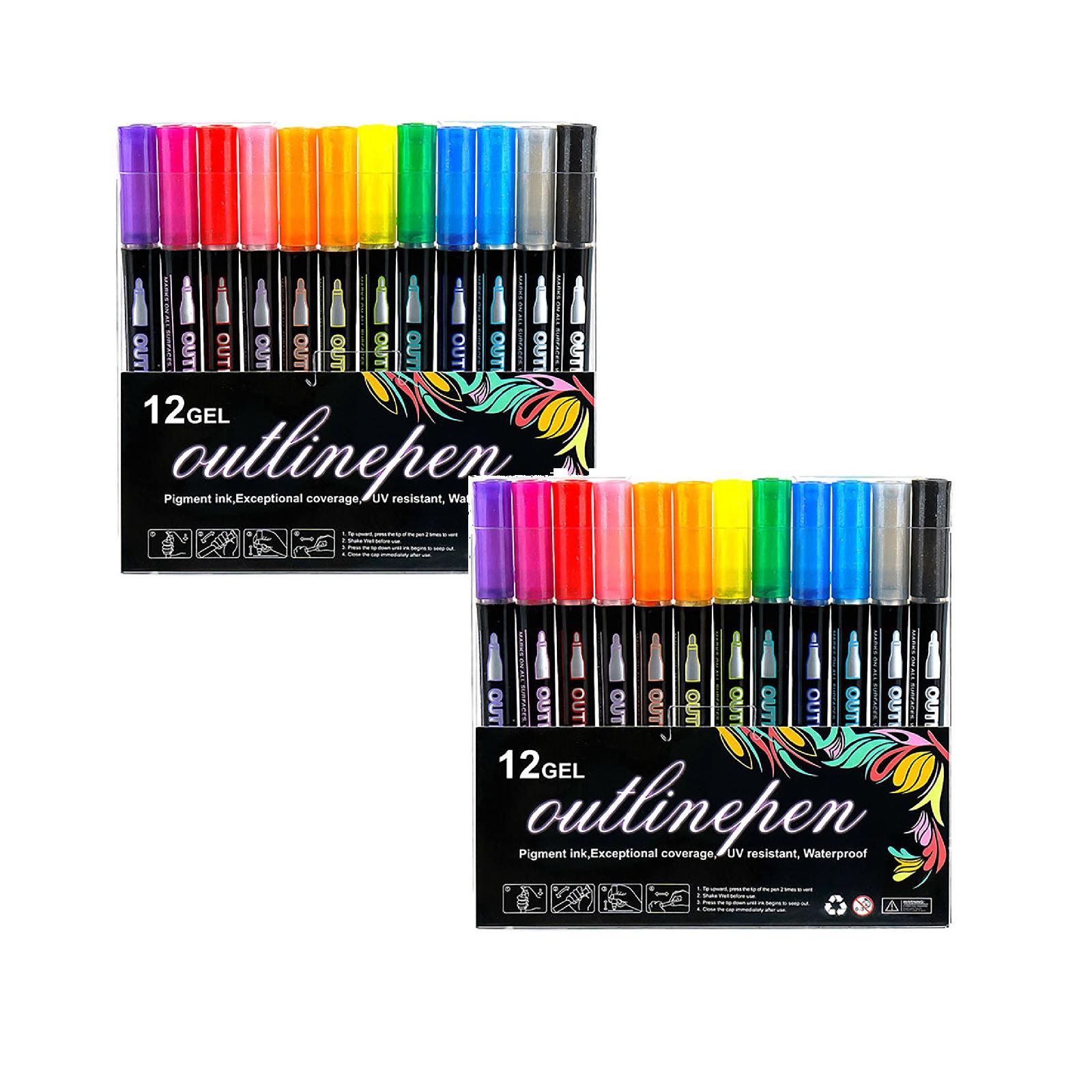 BNNG Double Line Outline Pens, 24 Colors Self-Outline Metallic Markers Glitter Writing Drawing Pens for Christmas Card Writing, Birthday Greeting, DIY Art Crafts, Scrap Booking