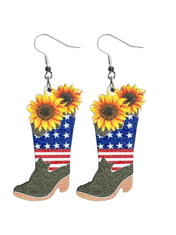 Earrings American Independence Day Fourth Of July Festival Jewelry Western Cowboy Boots Cowheads Earrings