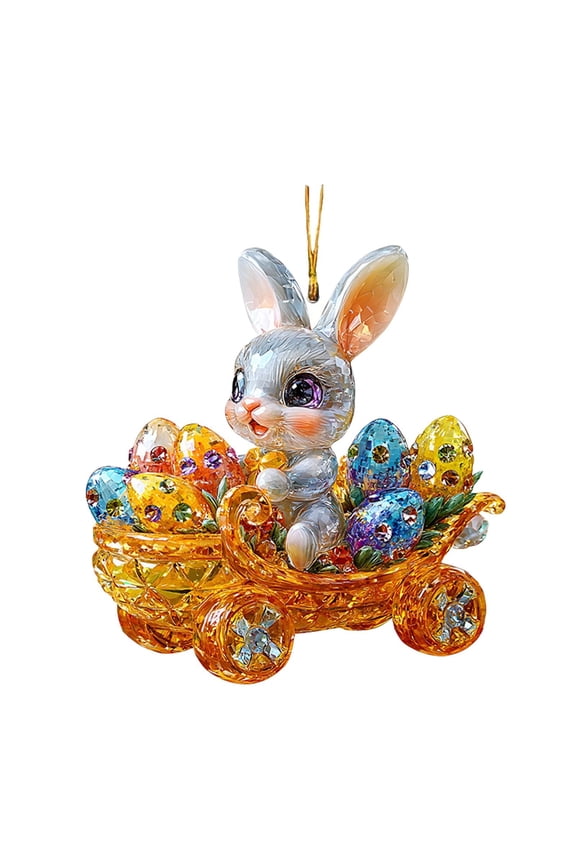 Easter Charms Bunny Colorful Egg Carrot Pendant 2D Flay Acylic Colorful Jewelry Pattern Keychains Adorable Spring Holiday Easter Decoration(Clearance)