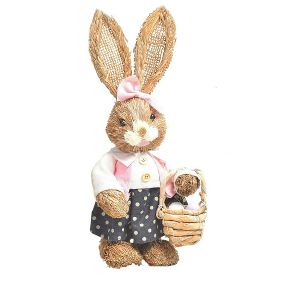 BNNG Easter Decorations Bunny, Tabletop Sisal Easter Bunny Figurine with Carrot, Straw Rabbit Decor Statue, Spring Decorations for Home Table Office Kitchen Farmhouse Puccinia Bunny Decoration