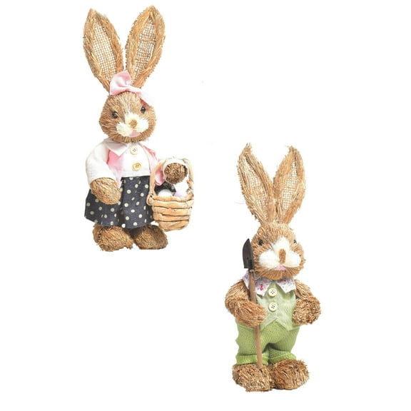 BNNG Easter Decorations Bunny, Tabletop Sisal Easter Bunny Figurine with Carrot, Straw Rabbit Decor Statue, Spring Decorations for Home Table Office Kitchen Farmhouse Puccinia Bunny Decoration