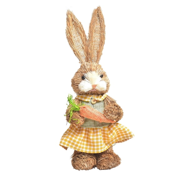 BNNG Easter Straw Bunny Figurines Easter Decorations Bunny Cute Bunny Holding Carrot Straw Rabbit Decor Statue for Home Farmhouse Office Kitchen Spring Tabletop Decorations Clearance