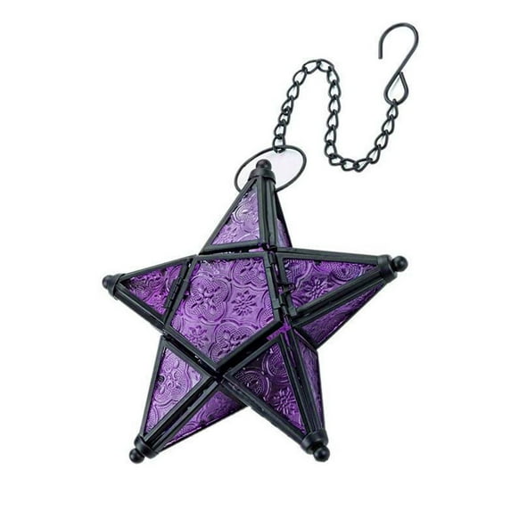 BNNG European Style Colored Embossed Glass Five Pointed Star Candlestick Hanging Wind Lamp Aromatherapy Candle Holder Home Decoration Car Pendant