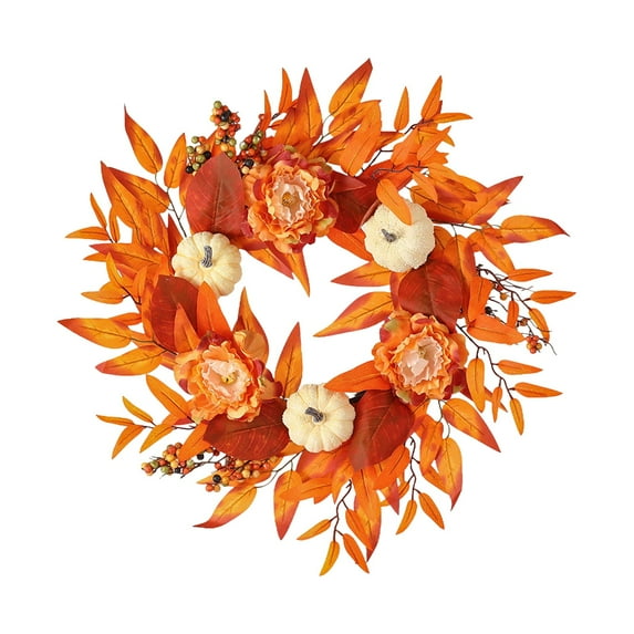 BNNG Fall Wreaths for Front Door, Autumn Wreath with Berry Pumpkin, Maple Leaves, Thanksgiving Harvest Halloween Festival Decorations Indoor and Outdoor