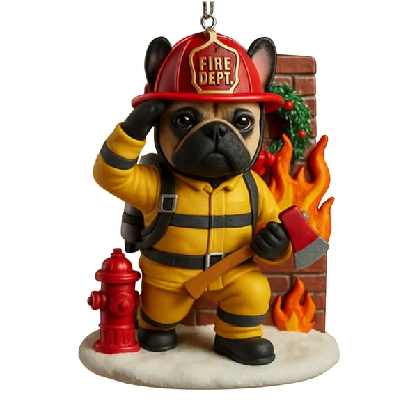 BNNG Firefighter Dog Christmas Ornament, Christmas Tree Ornament - 4"Acrylic Fireman Santa Ornament for Firefighters Festive Celebration Event Christmas Anniversary