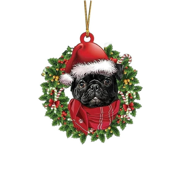 BNNG French Christmas Pug Ornament - Acrylic Hanging Tree Decoration for Dog Lovers, Cute Gift for Women and Mom, Unique Pug Themed Holiday Home Accent