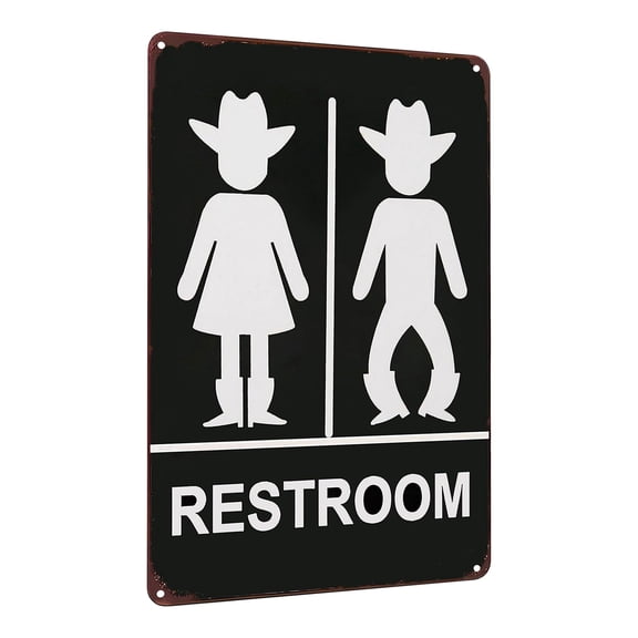 BNNG Funny Cowboy Cowgirl Bathroom Metal Sign Rustic Western Themed Signs Farmhouse Metal Wall Decor Vintage Restroom Novelty Gift 8x12 Inch,Funny Restroom Wall Decor