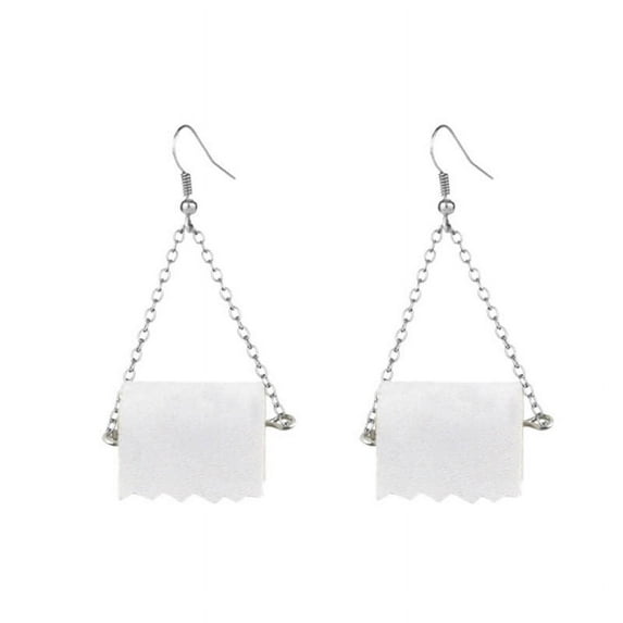 BNNG Funny Toilet Paper Roll Earrings for Women Creative Statement 3D Lifelike Simulated Acrylic Paper Lightweight Tassel Chain Silver Plated Geometric Dangle Drop Earrings for Fashion Jewelry Gifts