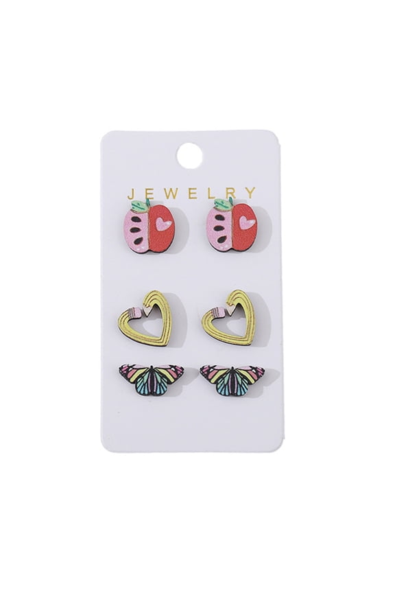 Geometric Patterned Earrings Graduation Season Opening Season Pencil Butterfly Love Wooden Earnail Set Teacher's Day Gift Female Halloween Trendy Ear Trinkets