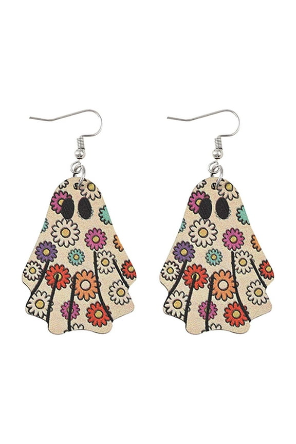 Ghost Stud Earrings For Halloween Halloween Goth Cute Flower Book Pocket Pendant Wooden Double Earrings Zany Halloween Earrings Spooky Ghost Earrings Ghostly Pumpkin Earrings