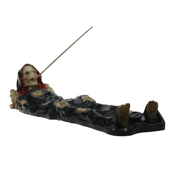 BNNG God of The Dead Skeleton King Sitting by Ossuary Skull Graveyard Incense Stick Burner Statue Long Skeletons Halloween Aromatherapy Decorative Accent Figurine Accessory