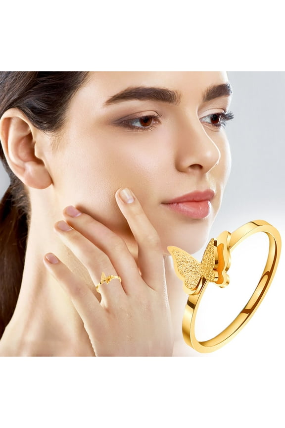 Gold Plated Ring for Women Vintage Initial Butterfly Ring Non Tarnish Gold Plated Personalized Carved Letter Statement Ring Jewelry Gifts Creative Knot Symbolizing Open Ring