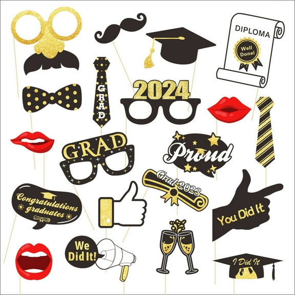 BNNG Graduation Photo Booth Props 2024 Graduation Decorations Class of 2024 Grad Party Supplies for College High School Party Photographers Raise Cards Glasses Books Doctor's Hat Photographing Props