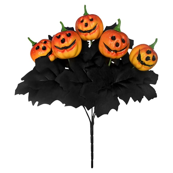 BNNG Halloween Decorations, 13.4 Inch Artificial Pumpkin Maple Leaf Floral Stems Halloween Branches Decoration, for Home Indoor Party Vase Arrangement Decor - Black/Orange