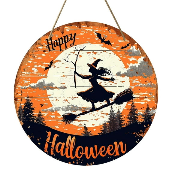 BNNG Halloween Decorations Halloween Wreath Cute Ghost Pumpkin Bat Front Door Decorations Hanging Sign Wooden Front Door Hanger for Wall Indoor Home Decor, 12 inches