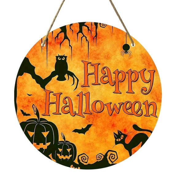 BNNG Halloween Decorations Halloween Wreath Cute Ghost Pumpkin Bat Front Door Decorations Hanging Sign Wooden Front Door Hanger for Wall Indoor Home Decor, 12 inches
