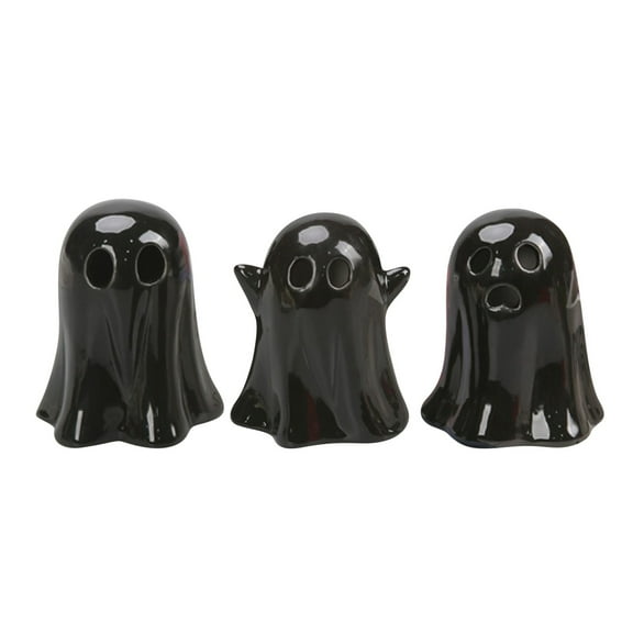BNNG Halloween Decorations Indoor, 3 PCS Ceramic Halloween Ghosts, Cute Spooky Lighted Decor Ghost Figurines for Home Mantel Shelf Table Decor, Spooky Props & Haunted House Centerpiece