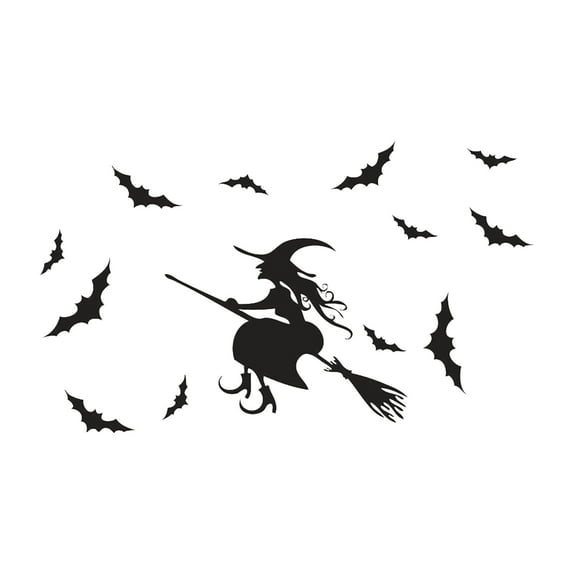 BNNG Halloween Decorations Window Clings Decor, Extra Large Witches with Black Cat Bats Spider Cauldron Silhouette Halloween Window Stickers Decals Indoor Outdoor, School Home Office Party