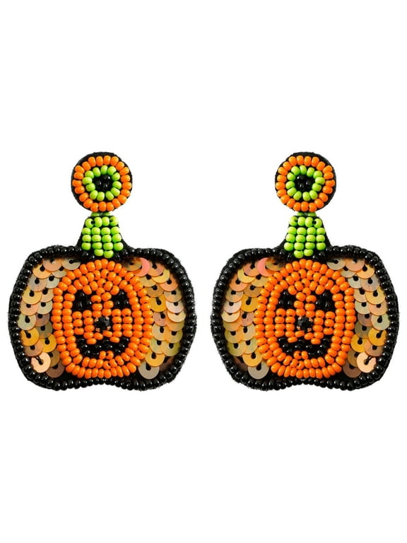 Halloween Earrings Beaded Pumpkin Dangle Earrings For Women Handmade Bead Drop Earring Studs Themed Party Jewelry Gifts Goofy Halloween Earrings