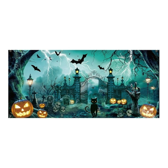 BNNG Halloween Garage Door Decorations Halloween Large Garage Door Cover, Halloween Garage Wall Decorations for Indoor Outdoor Holiday (180*400cm,300*240cm)