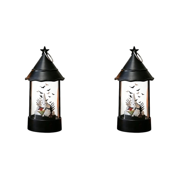 BNNG Halloween Pumpkin Lantern with Flickering LED, Halloween Skull Pumpkin Lanterns - 5.9 Inch Vintage Candle Decorative Hanging Lanterns for Home Indoor Outdoor
