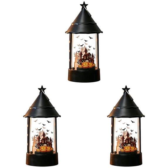 BNNG Halloween Pumpkin Lantern with Flickering LED, Halloween Skull Pumpkin Lanterns - 5.9 Inch Vintage Candle Decorative Hanging Lanterns for Home Indoor Outdoor