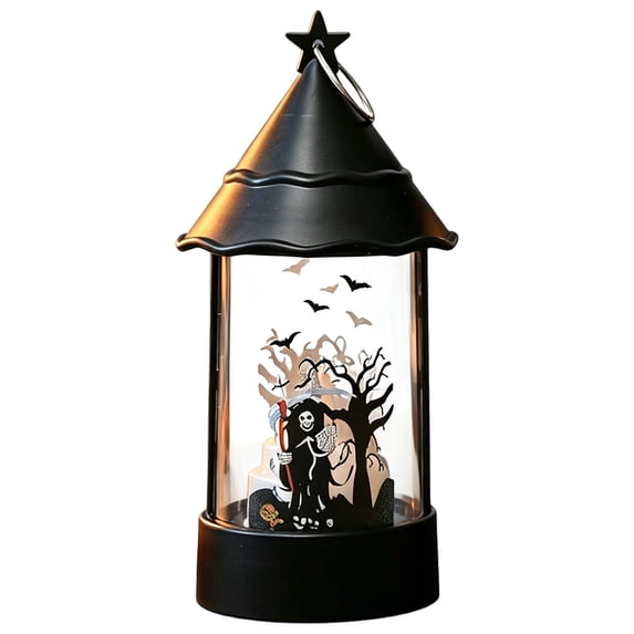 BNNG Halloween Pumpkin Lantern with Flickering LED, Halloween Skull Pumpkin Lanterns - 5.9 Inch Vintage Candle Decorative Hanging Lanterns for Home Indoor Outdoor