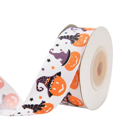 BNNG Halloween Pumpkin Ribbons for Gift Wrapping, 1.06" Width Halloween Satin Ribbons Orange Black Craft Ribbon Ghost Spider Web Ribbons for Crafting Halloween Decorations Supplies