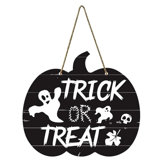 BNNG Halloween Trick or Treating Door Sign Wooden Door Hanger Skeleton Hanging Decoration Pumpkin Welcome Door Decor for Porch Wall Windows Home Indoor Outdoor