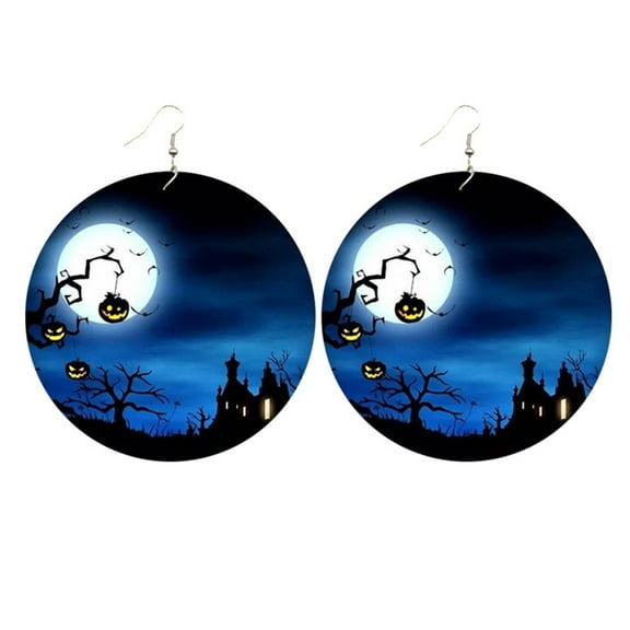 BNNG Halloween Wooden Earrings Ornament Pumpkin Bat Ear Hook Earrings Funky Witch Earrings Ghost Stud Earrings For Halloween Ghostly Pumpkin Earrings