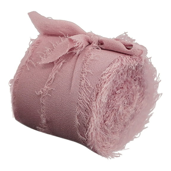 BNNG Handmade Fringe Chiffon Ribbon Roll - Rustic Wedding Bouquet Wrapping Ribbon, Lace Edge Craft Ribbons for Invitations Gift Box Decor (1.5"W x 5 Yards)