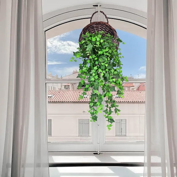 BNNG Handmade Woven Hanging Basket Wall Fence Hanging Planter Natural Wicker Hanging Storage Basket Nest Storage Container for Home Garden Wall Decoration Handmade Rattan Basket Garden Decoration