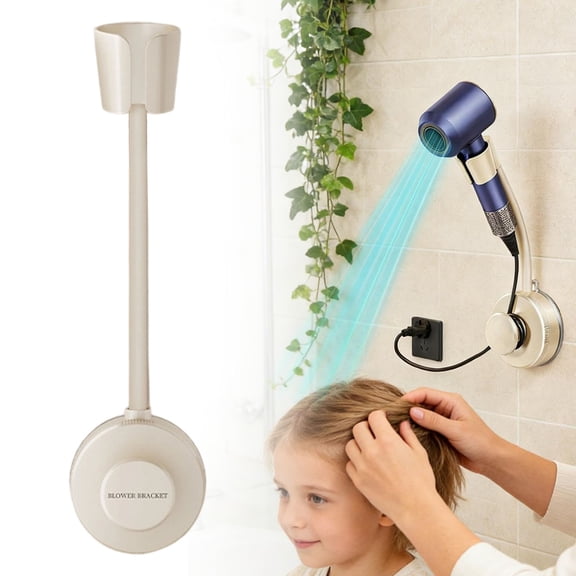 BNNG Hands Free Hair Dryer Holder Wall Mount, Reusable Suction Cup Blow Dryer Holder with 360° Rotation, Height Adjustable Design, Cord Wrap, No-Drill Bathroom Organizer