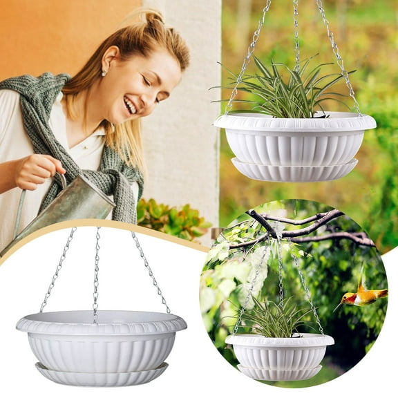 BNNG Hanging Planters for Indoor Outdoor Plants, Self Watering Hanging Plant Pots with Drainage Holes and Removable Saucer, Plastic Flower Hanging Pots with Watering Lip Self Watering Hanging Pots