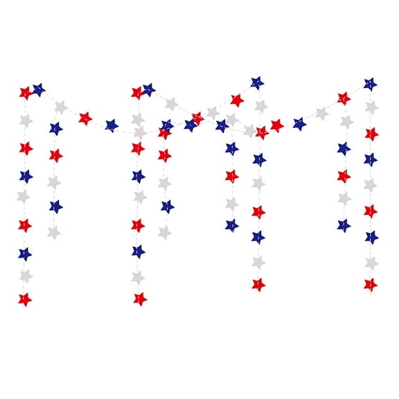 BNNG Happy 4th of July Banner, Red & Blue With Silver Glitter Fourth of July Banner,Pre-Strung Garland Strand, Independence Day Party Decorations & Decor Patriotic Party Decor