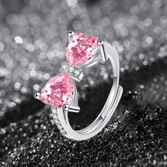 BNNG Heart Rings for Women Silver Adjustable Heart Birthstone Ring Heart Birthstone Promise Band Rings Jewelry Gifts for Birthday Christmas Mother`s Day Opening Sweet And Cool Ring