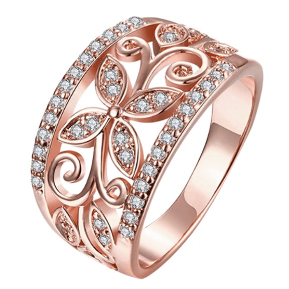 BNNG Jewelry For Stylish Ladies Gold Plated Engagement Party With Micro Inset Zircon Four Leaf Rings Gold Plated Cubic Zirconia Hollowed Rings for Women Thumb Ring