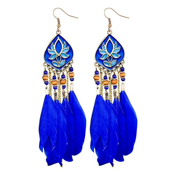BNNG Ladies' Boho Chic Feather Ear Hoops 1 Pair Women Feather Earrings Vintage Earrings Long Drop Dangle Earrings With Design Alloy Women Fashion Long Earrings For Daily Wear