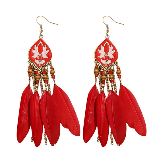 BNNG Ladies' Boho Chic Feather Ear Hoops 1 Pair Women Feather Earrings Vintage Earrings Long Drop Dangle Earrings With Design Alloy Women Fashion Long Earrings For Daily Wear