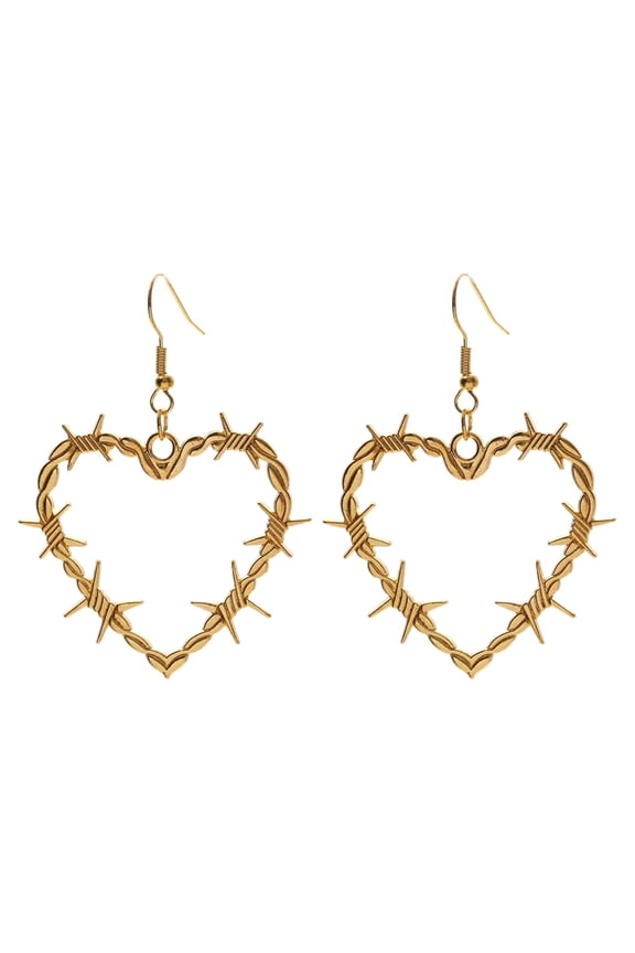 Minimalist Threader Dangle Earrings Gothic Wire Heart Earrings Gold Silver Heart Thorn Earrings Punk Large Heart Earrings Metal Mesh Dangle Drop Earrings Jewelry For Women And Men