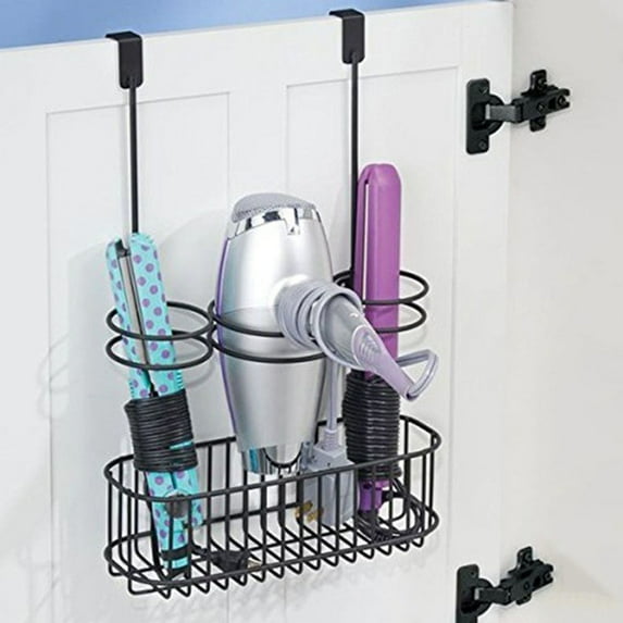 BNNG Multifunctional Steel Wall Mounted Bathroom Hair Care Storage Organizer Hair Tool Organizer Basket Hair Dryer Holder Black