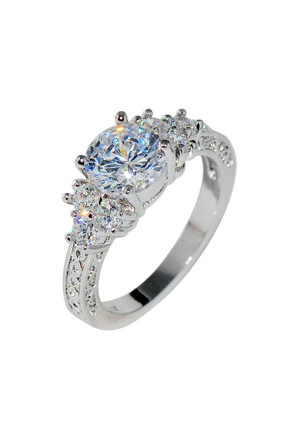 Natural Silver Gemstone Court Birthstone Bride Engagement Wedding Ring Created BlueTopaz Cubic Zirconia Filled Heart Ring Band Gift for Women Ladies Girls