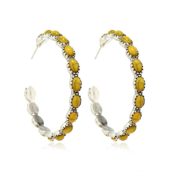 BNNG Natural Turquoise Dangle Metal Large Oval Earrings Vintage Statement Teardrop Earrings Boho Delicate Hoop Earrings For Women Girls Simple Yet Stylish Charm Earrings