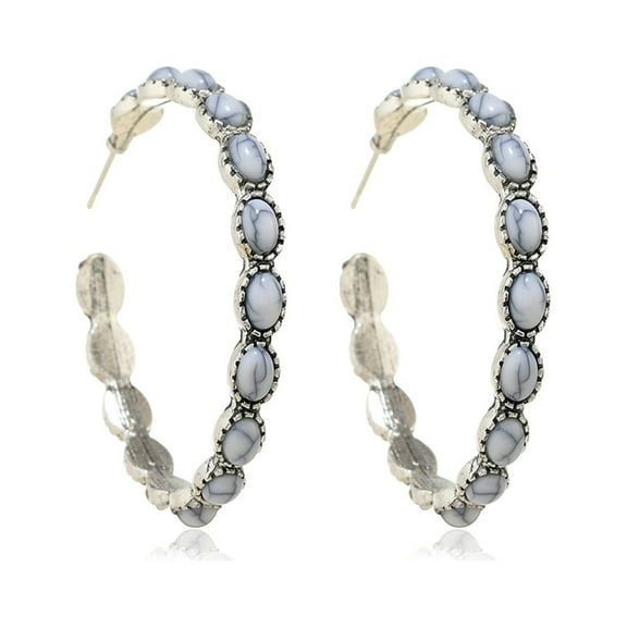 BNNG Natural Turquoise Dangle Metal Large Oval Earrings Vintage Statement Teardrop Earrings Boho Delicate Hoop Earrings For Women Girls Simple Yet Stylish Charm Earrings