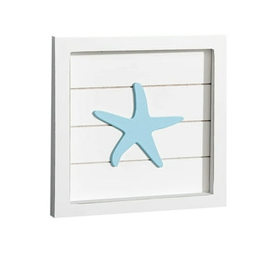 BNNG Ocean Beach Themed Room Decor, Coastal 3D Wall Art with Starfish, Seahorse, Sand Dollar and Coral - Turquoise Coastal Room Decor - Seashell Beach Decorations for Home