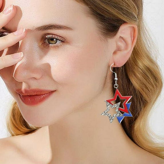 BNNG Patriotic Earrings 4th of July Earrings for Women, Flag America Americana 4th of July American pride Independence Day Earrings ed Blue Aluminum Handwoven Earrings