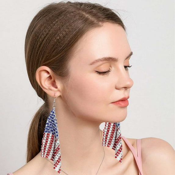 BNNG Patriotic Earrings 4th of July Earrings for Women, Flag America Americana 4th of July American pride Independence Day Earrings ed Blue Aluminum Handwoven Earrings